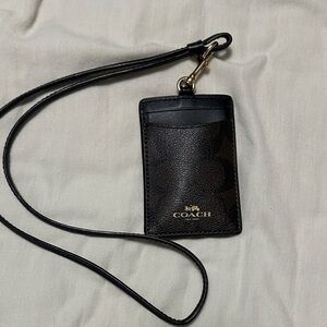 Coach Black & Brown Signature Card Lanyard Holder